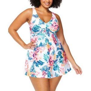 NWT Raisins Plus Size Out of Office Lucia Swim Dress WHITE